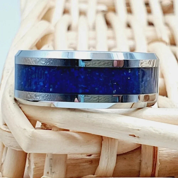 Tungsten Carbide Blue and Silver Women's Ring - Picture 3 of 5